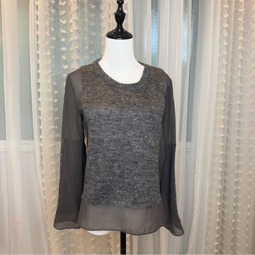 Aryn K Charcoal Sheer Sleeve Blouse